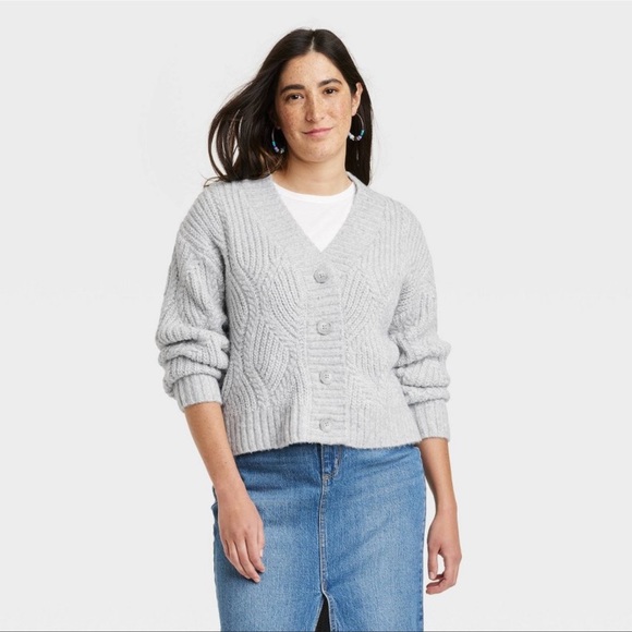 Women's Cable Lurex Cardigan - Universal Thread Gray S - Picture 2 of 3